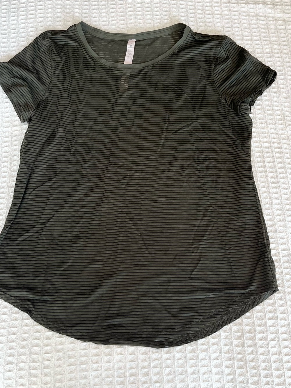 Women's Short Sleeve Scoop Neck Tee - Olive Stripe size 8